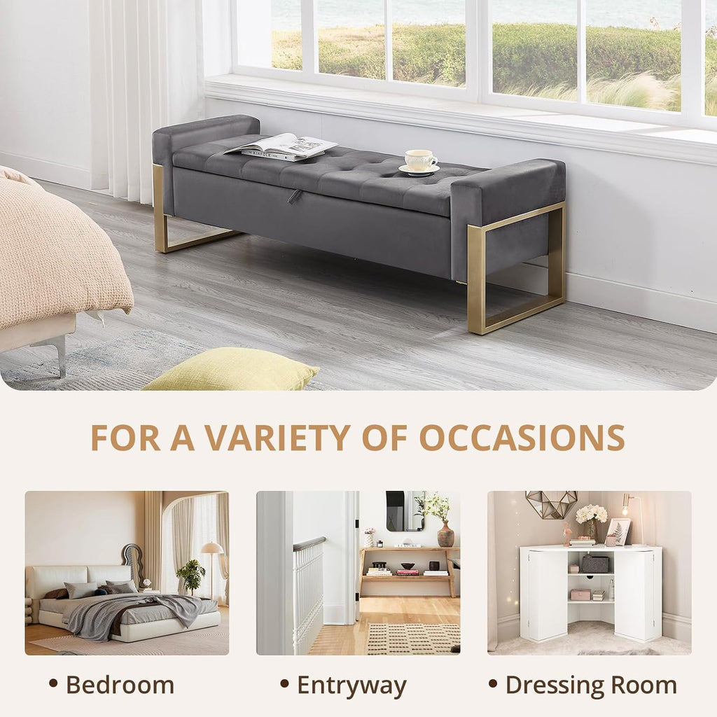 End of Bed Storage Bench, 67'' Benches Foot of Bed King Size, Upholstered Velvet Tufted Storage Ottoman Bench with