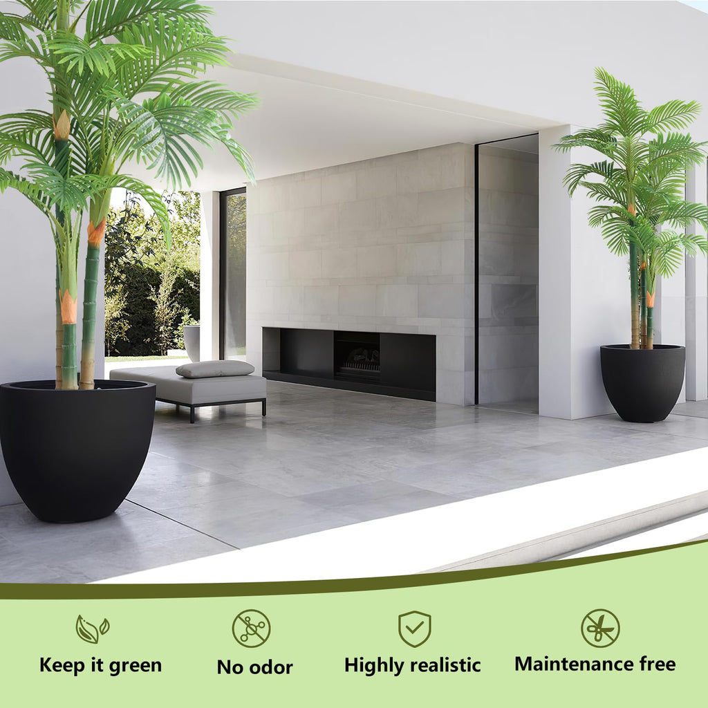 7FT Fake Palm Trees 2pcs, Artificial Golden Cane Palm Tree 84IN, Green Large Tropical Palm Fake Plant in Pot for
