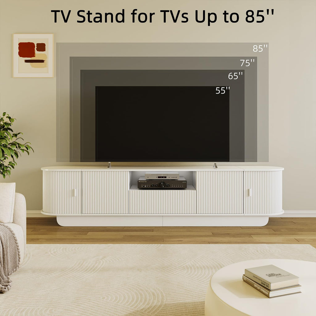 Fluted TV Stand and Coffee Table Set of 2, White