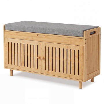 36" Bamboo Shoe Storage Bench with Lift Top & Cushion (Natural)