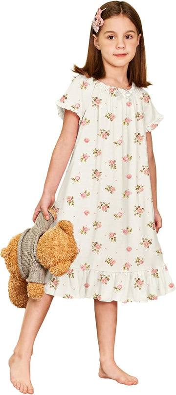Girls Nightgowns Short Sleeve Sleepwear Soft Princess Pajama Dress