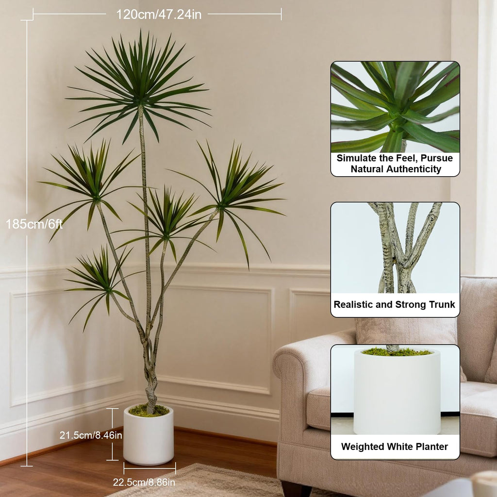Dracaena Marginata Artificial Plant 6ft Tall Fake Tree Indoor Home