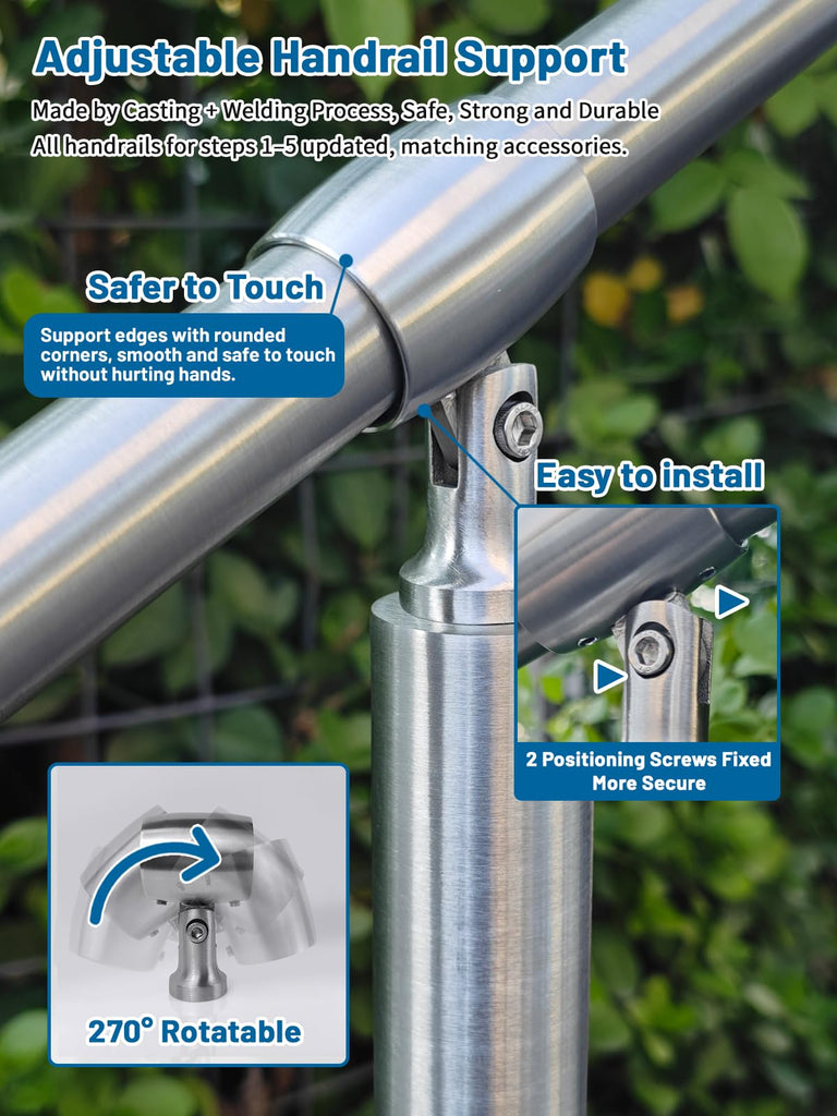 Small 1-2 Step Stair Railing, Handrail for Indoor Outdoor Steps, 1.65" OD Round DIY 304 Stainless Steel Transitional