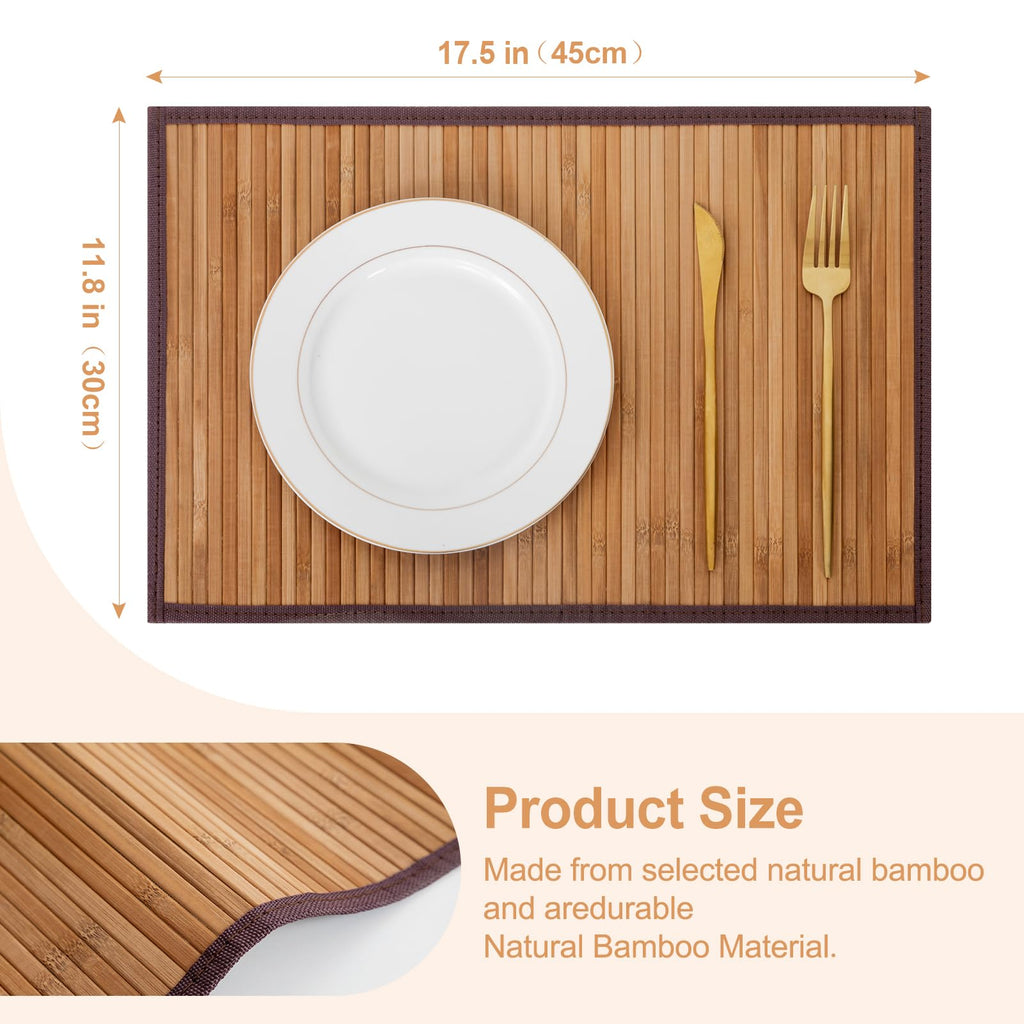 Bamboo Placemats Set of 8 with Fabric Border, Table Mats, Camel
