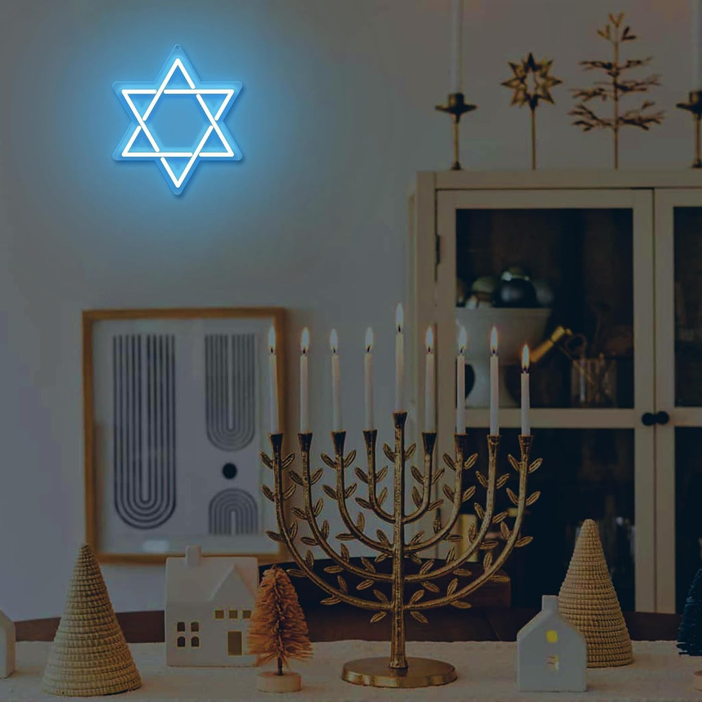 Star of David Neon Sign, Hanukkah Decoration Jewish Star Blue Neon Light, LED Wall Decor, Housewarming Birthday Gifts