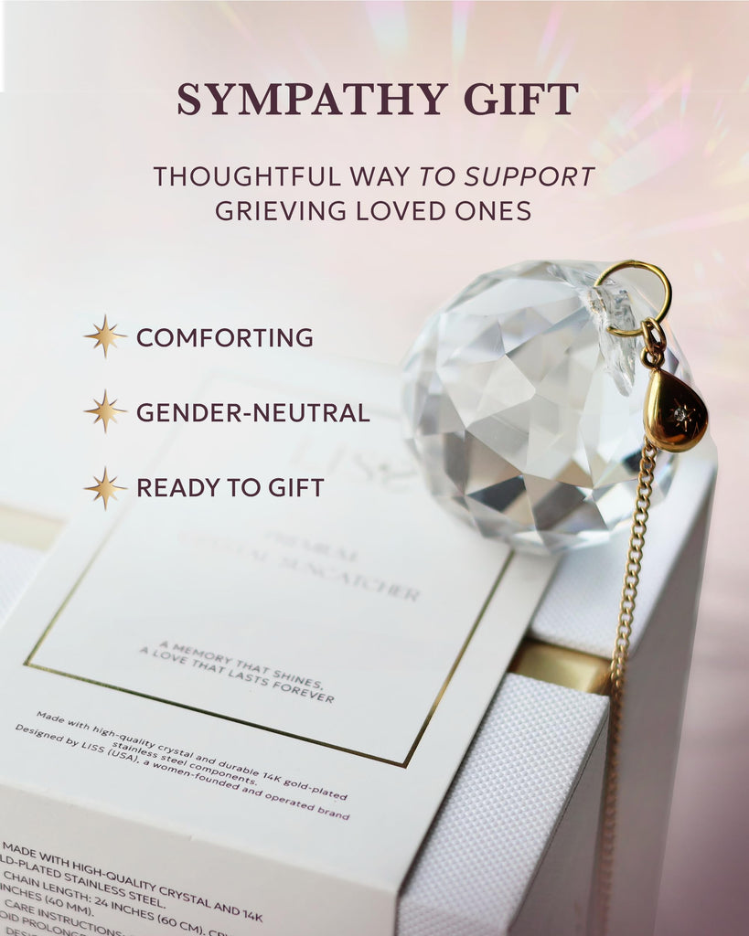 Modern Sympathy Gift - 40mm Crystal Memorial Suncatcher with 14K Gold-Plated Chain, Ready-to-Gift Keepsake with