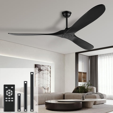 72 Inch Black Ceiling Fan No Light，Wood Indoor Outdoor Ceiling Fan Without Lights for Patios Living Room Gazebo