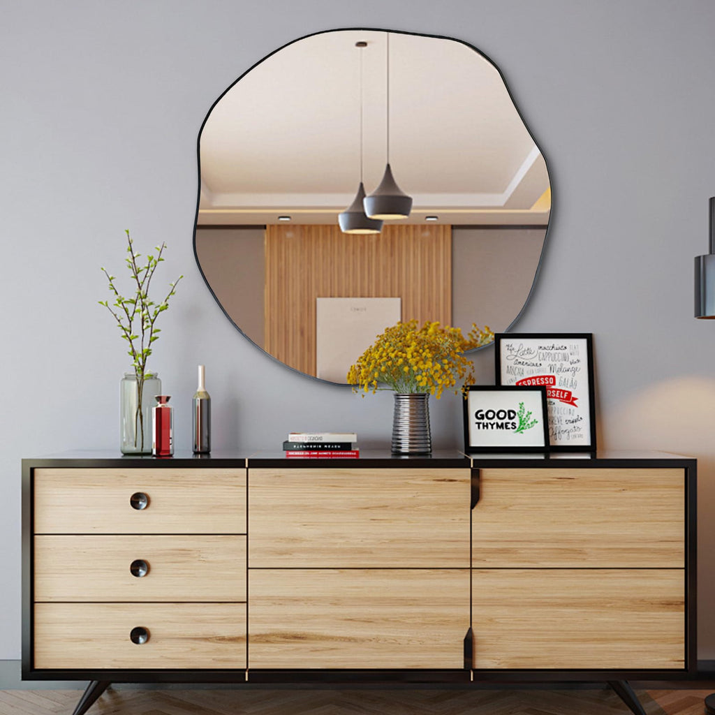 35" Scalloped Wall Mirror, Irregular Shaped Frameless Mirror