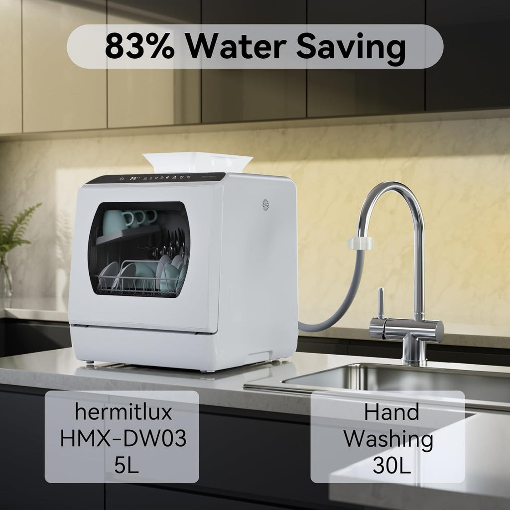 Countertop Dishwasher, 5 Washing Programs Portable Dishwasher With 5-Liter Built-in Water Tank For Glass Door