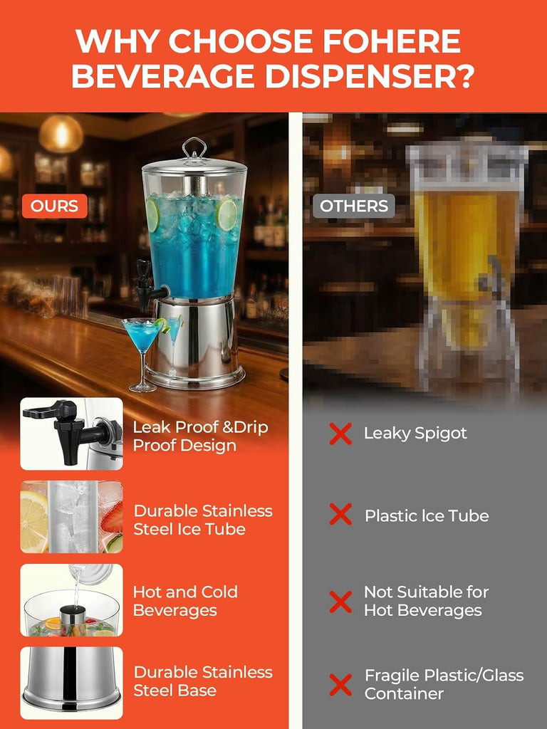 Beverage Dispenser With Stand 2 Gallon, Stainless Steel Drink Dispenser