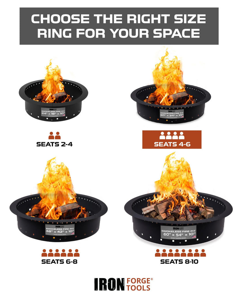 Smokeless Outdoor Fire Pit Ring Insert 30 Inch Round