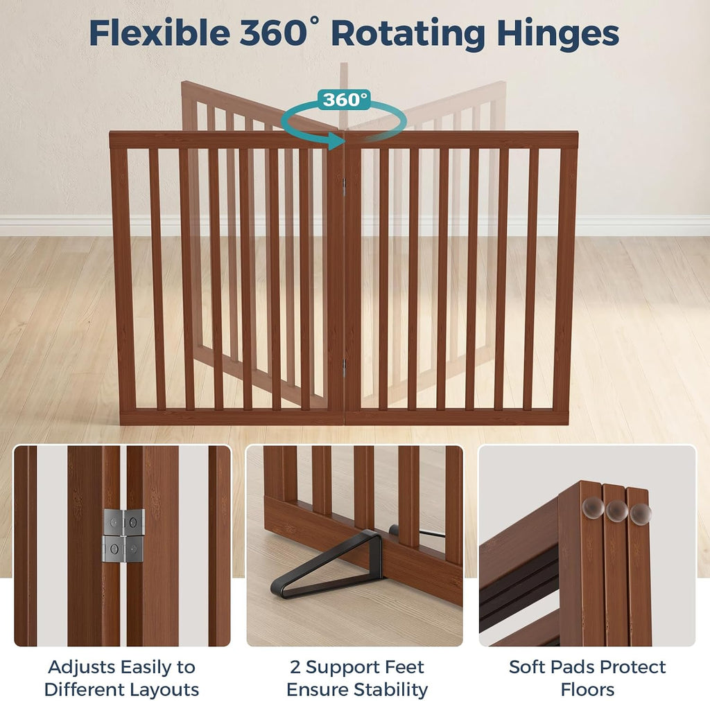 Dog Gate Indoor, Bamboo Freestanding Pet Gate, 24"H, Walnut
