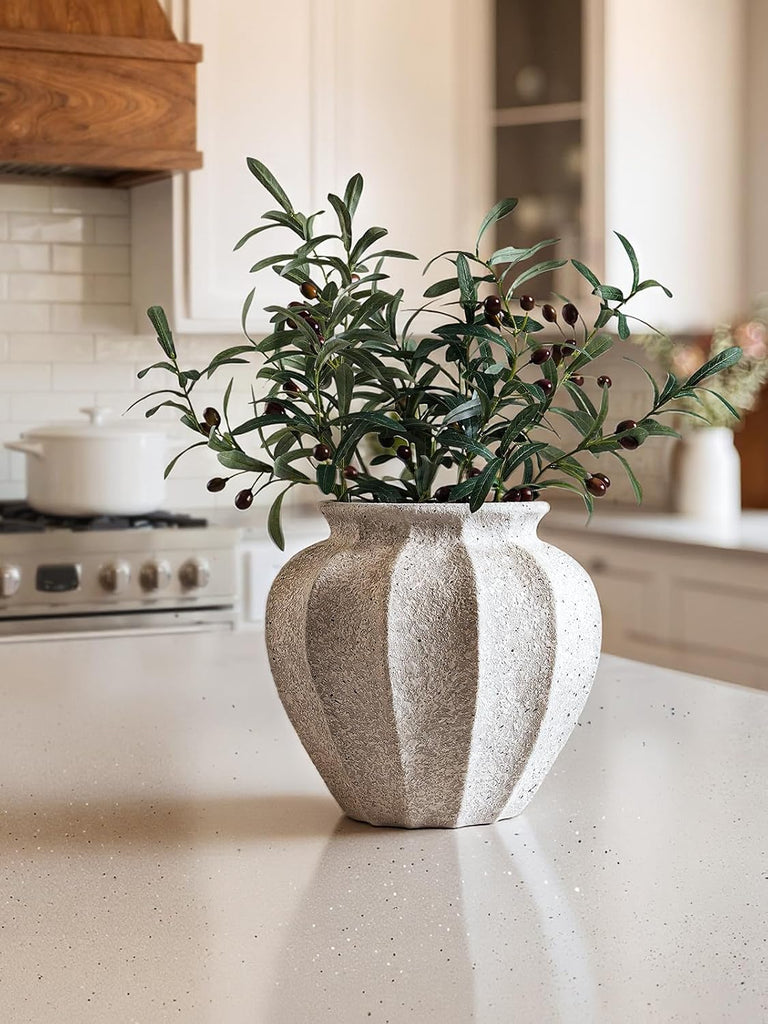11.3" Ceramic Vase, Artisan Large White Ceramic Vase for Modern Farmhouse Home Decor, Substantial & Stable Flower