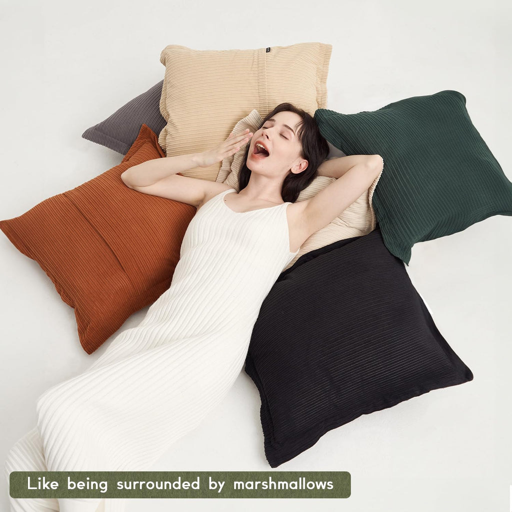 Set of 3 Soft Striped Corduroy Throw Pillow Covers 18x18inch