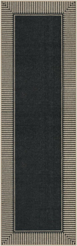 Easy Jute 2'6"x8' Runner Rug, Black Indoor Outdoor Striped Runner