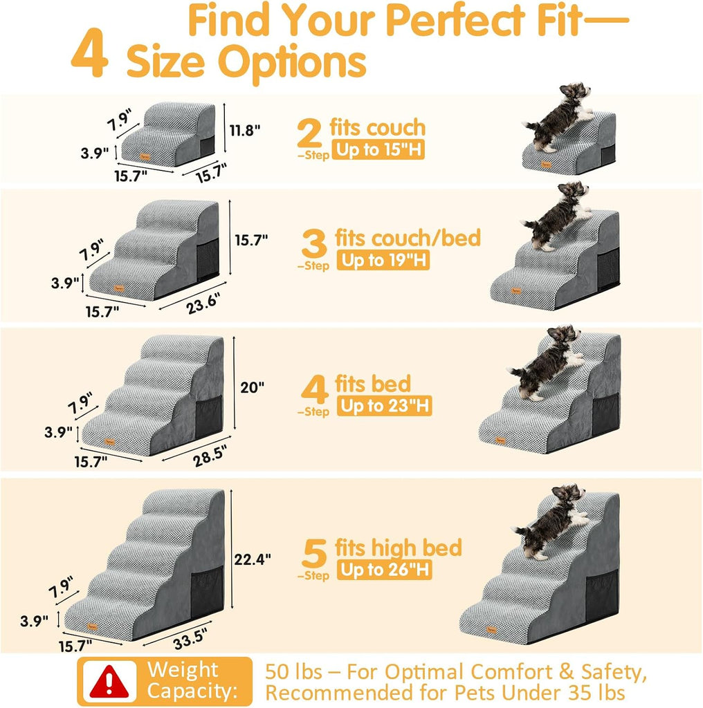 High Density Foam Dog Stairs 4 Tiers, Extra Wide Deep Pet Steps