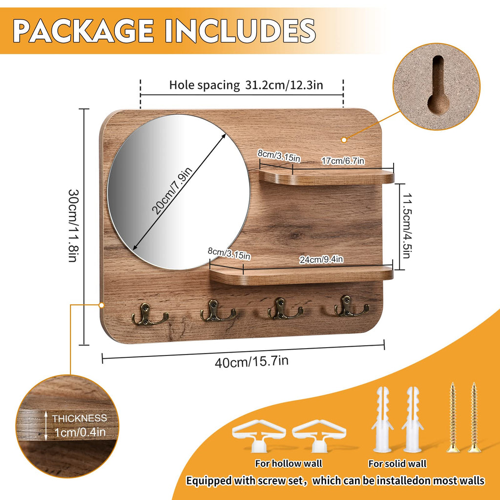 Key Holder for Wall with Shelf & Mirror Decorative Entryway Hook