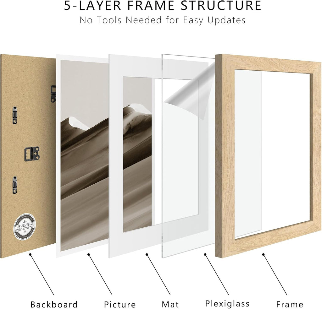 24x36 Poster Frames 3 Pack - Natural wood Movie Picture Frame | Display18x24 with Mat or 24x36 Without, Horizontal &