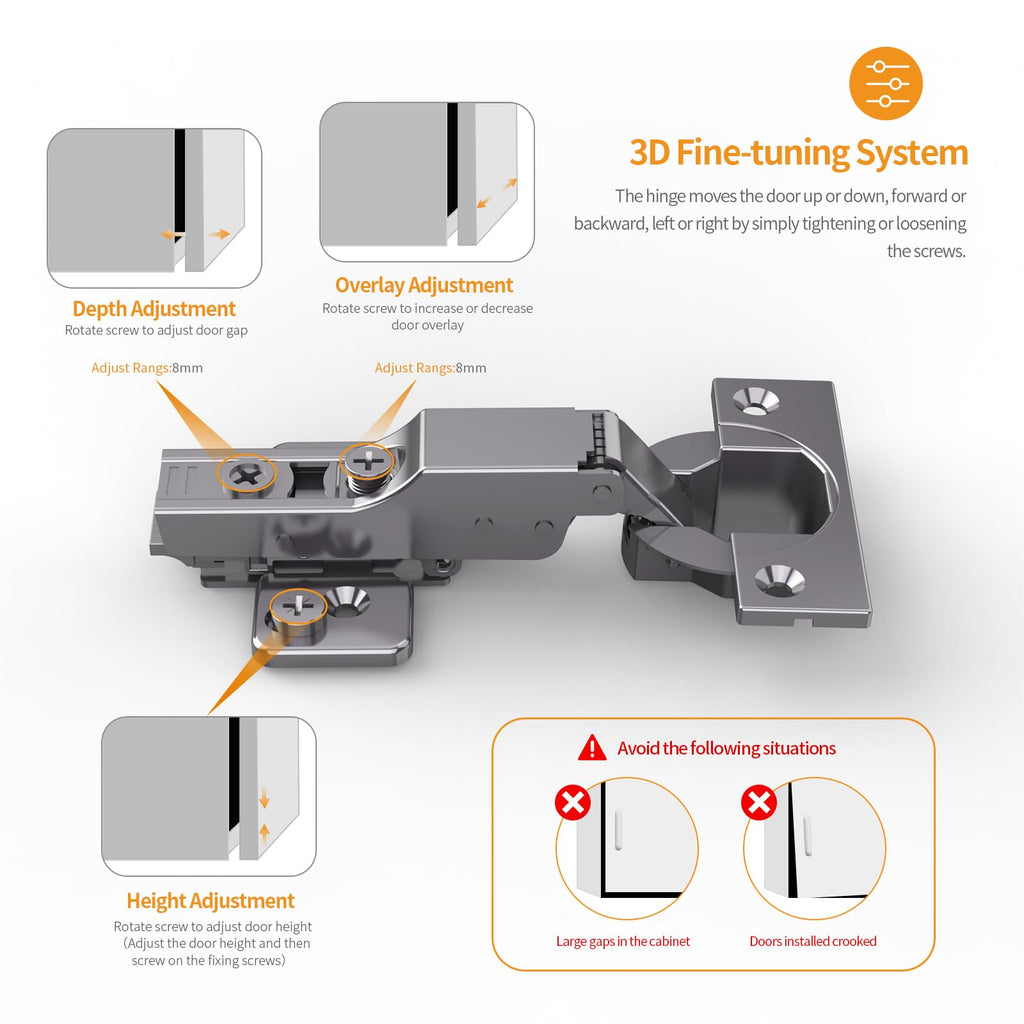 2 Pack Frameless Half Overlay Soft Close Concealed Hinges, Black Titanium Plated, Self Closing, 105° Open Angle 3D
