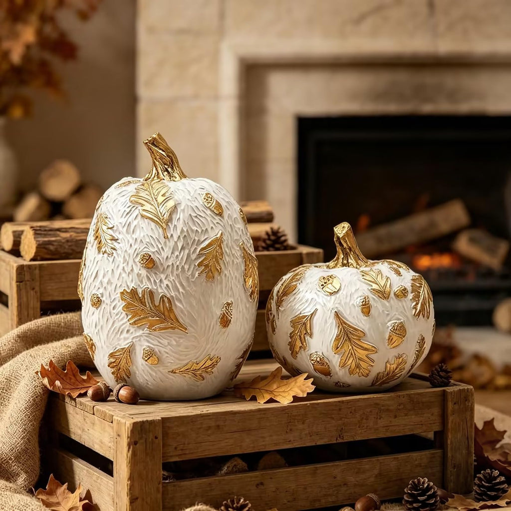 2Pcs Fall Pumpkin Decor, Fake Resin Pumpkin Table Decorations