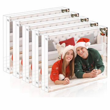 Acrylic Picture Frame 4x6, Clear Freestanding Double Sided 20mm Thickness Frameless Magnetic Photo Frames Desktop