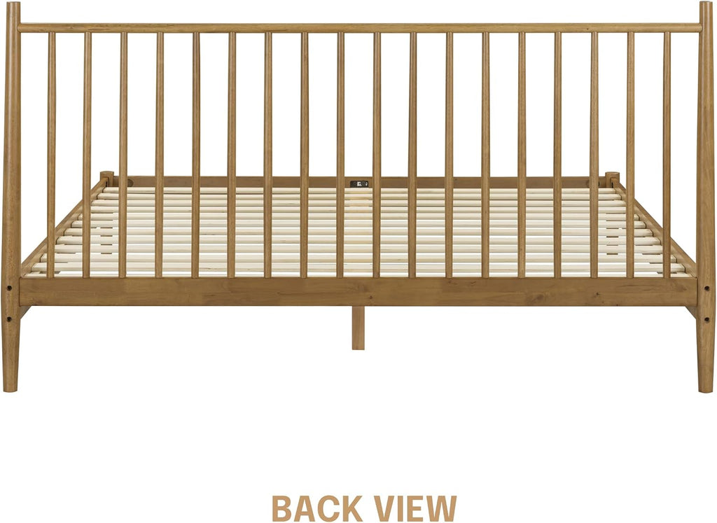 Inno Wooden Bed Frame with Headboard, Solid Oak and Rubber Wood Foundation with Silent Slats and Wood Central