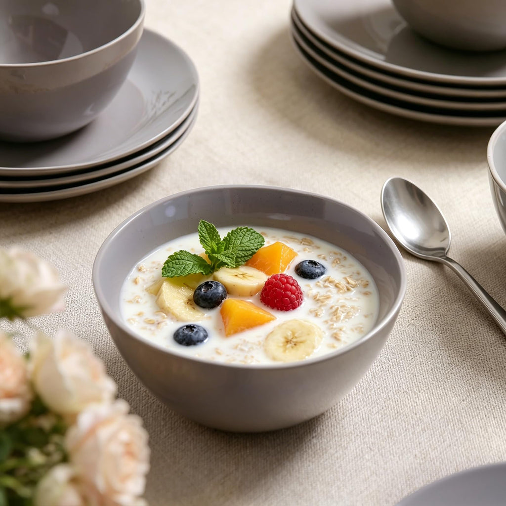 Dinnerware Sets for 4, 12 Pieces Stoneware Plates and Bowls Sets, Dishwasher&Microwave Safe,Modern Minimalist