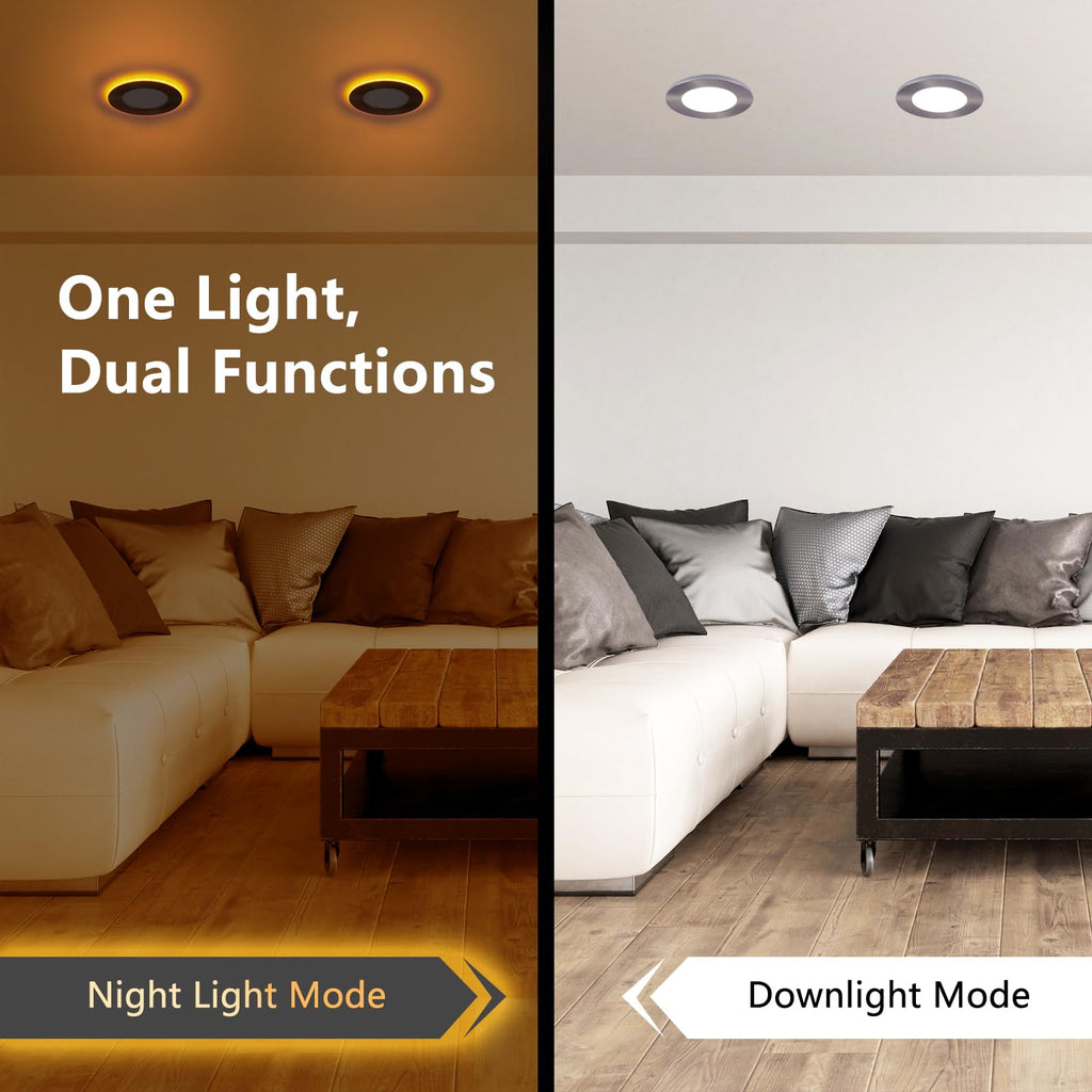 Brushed Nickel Recessed Lighting 6 Inch with Night Light, 12 Pack