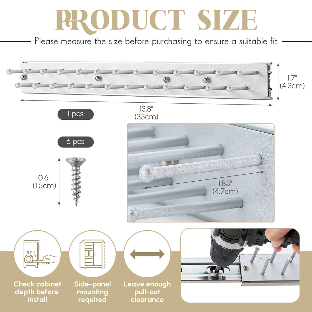 1 Pcs 13.8'' Sliding Tie Rack Hangers for Closet, 25 Tie Each, Sliver