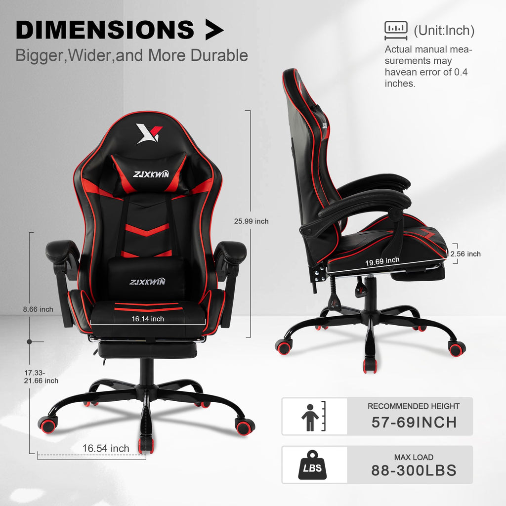 Black and Red Gaming Chair with Footrest, Ergonomic Small Gaming Chair