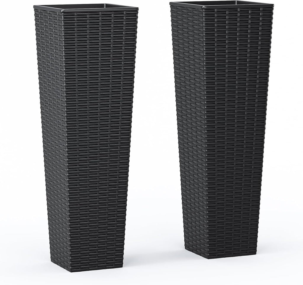32" Tall Planter, Large Outdoor Planter Pot with Drainage | Outdoor Planter Set of 2,Removable Inner Pot,Resin