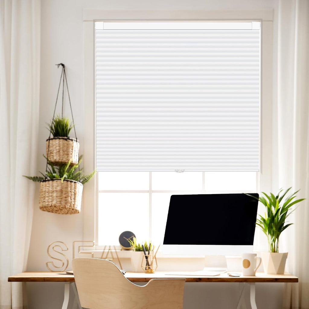 No Drill Cellular Shades Light Filtering Honeycomb Blinds White | No Tool No Drill Design for Super Easy
