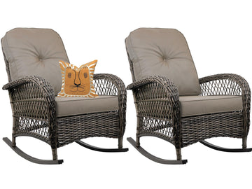 Outdoor Wicker Rocking Chair, All Weather Resin Rattan Wicker Rocking Chairs, for Garden Backyard Lown Porch, 2pc, Brown
