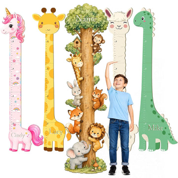 Personalized Wooden Growth Chart for Wall Custom Name Height Measurement Ruler for Kids Customized Animal Theme