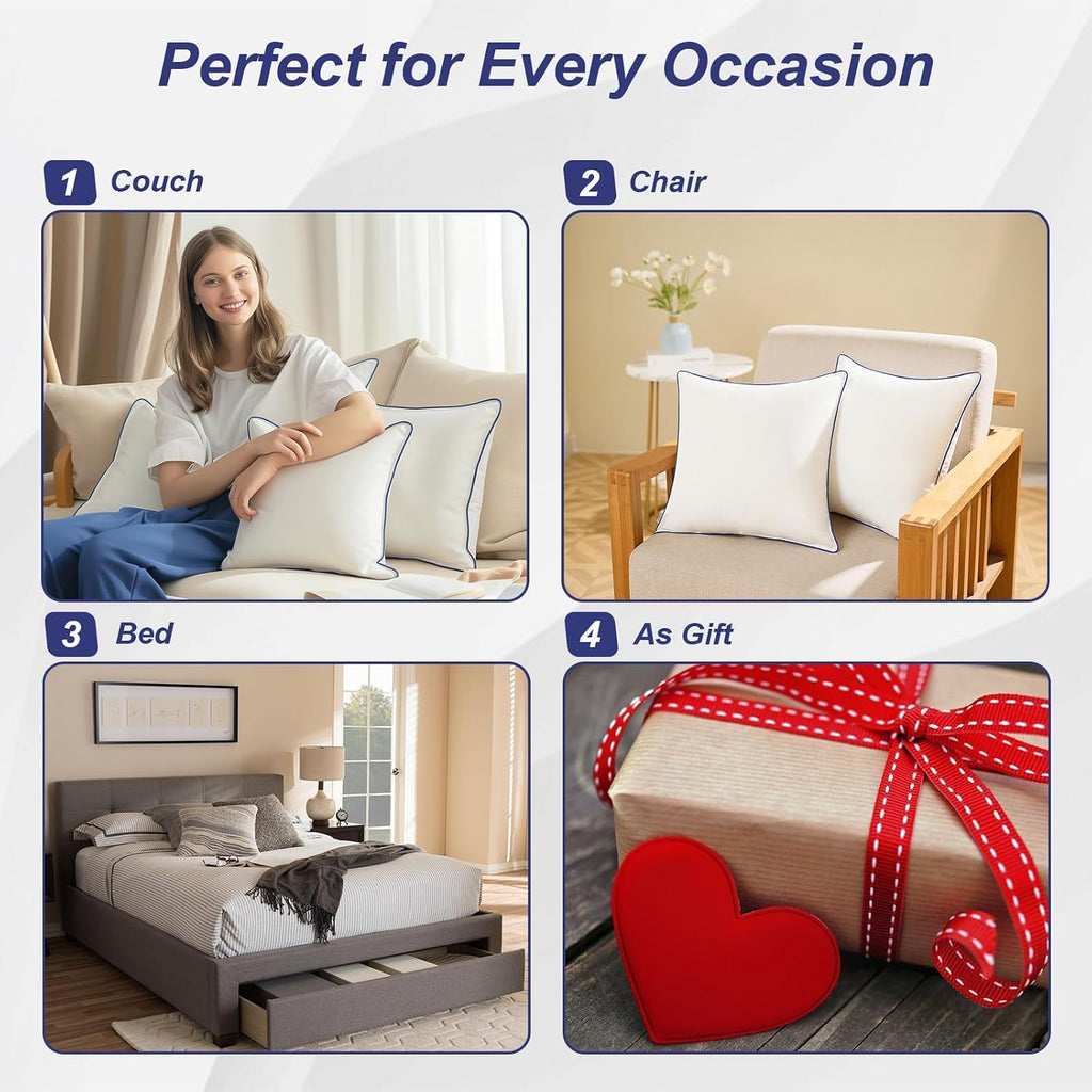 18x18 Pillow Inserts, Soft Hypoallergenic Square Throw Pillow Inserts for Couch, Sofa - Oeko-TEX Certified - Set of 2