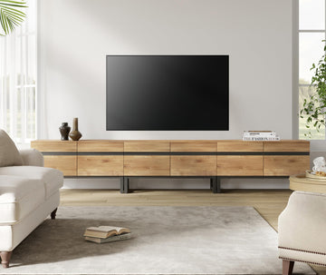 Modern TV Stand for 32-110 Inch TVs, Wood Entertainment Center with Metal Base Storage Cabinets, Media TV Console