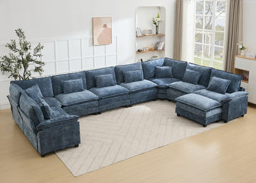 Oversized Modular Sectional Sofa Set, Convertible Deep Seat Cloud Couch with Ottoman, Large U Shaped Corner Couch