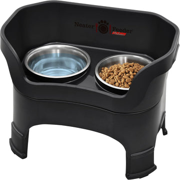 Feeder Deluxe Mess-Proof Elevated Dog Bowls for Large Dogs (40+ lbs), 2 Height Adjustable (14.5" & 17.5") No-Spill