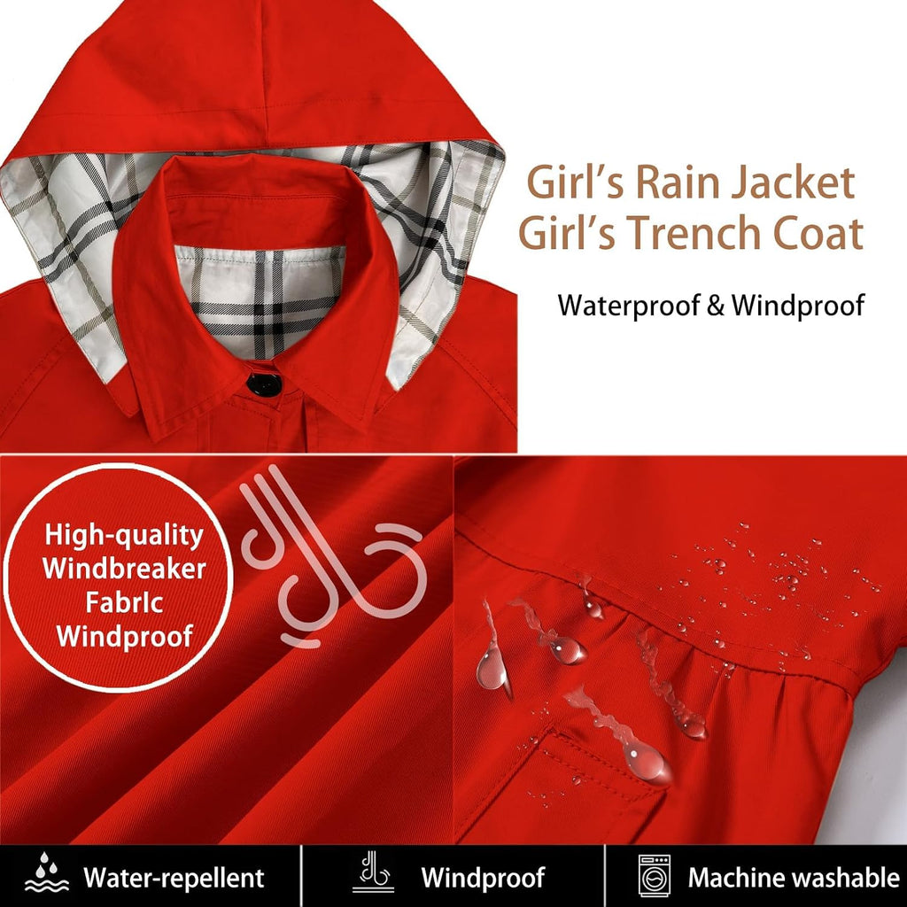 Kids Girl's Rain Jackets Waterproof Hooded Trench Coat Raincoats