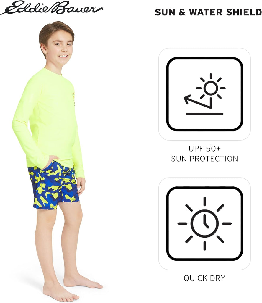 Boys' Swim UPF 50+ Long Sleeve Sun Tee Rash Guard Shirt