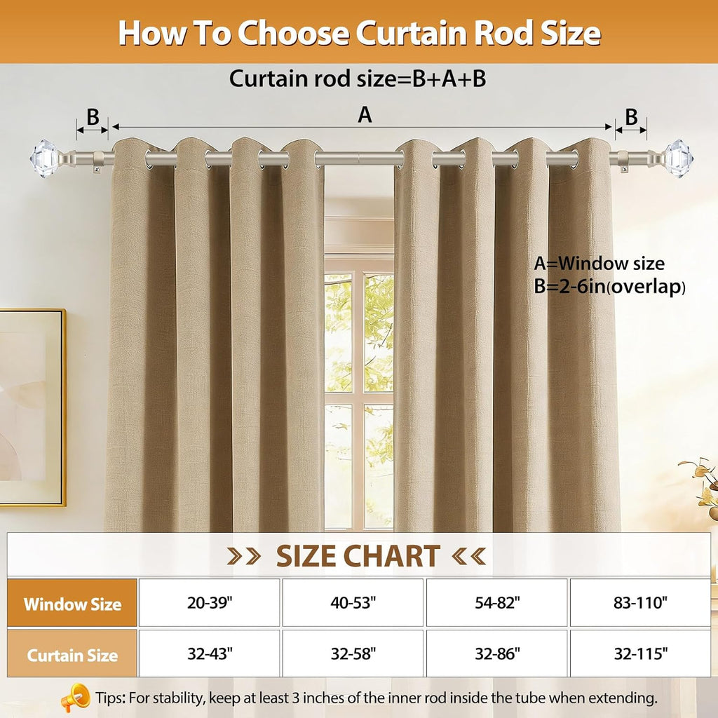 Curtain Rods for Windows 20 to 53 Inch(1.6 to 4.4 ft), Telescoping Splicing 3/4 Single Rods 32 to 58 Inch(2.6-4.8ft)