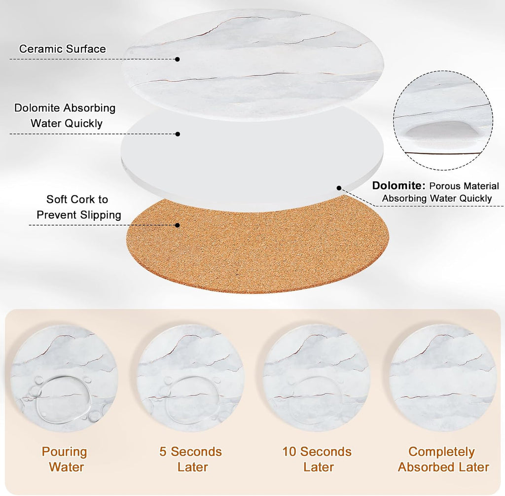 3-PCS 7 Inch Ceramic Marble Style Trivets for Hot Dishes, Absorbent Heat Resistant Hot Pads with Cork Bottom - Set of 3