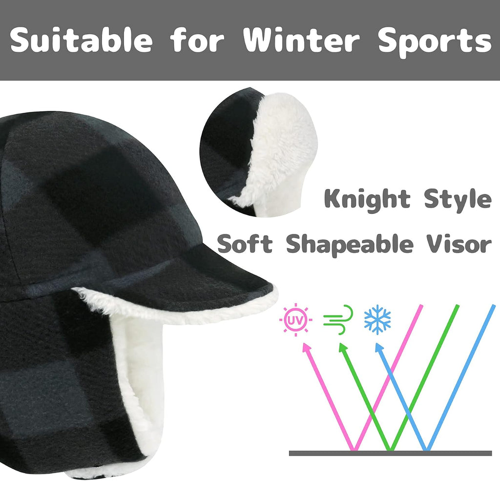 Toddler Winter Hat and Mittens Set Baby Winter Hat with Earflaps Toddler Warm Hats Sherpa Lined Baby Beanies Kids Cap