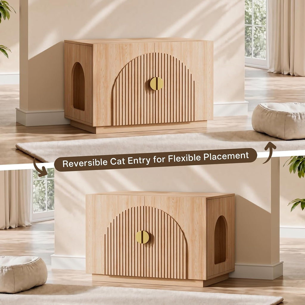 Cat Litter Box Enclosure Furniture, 31.5" Arched Fluted Cabinet