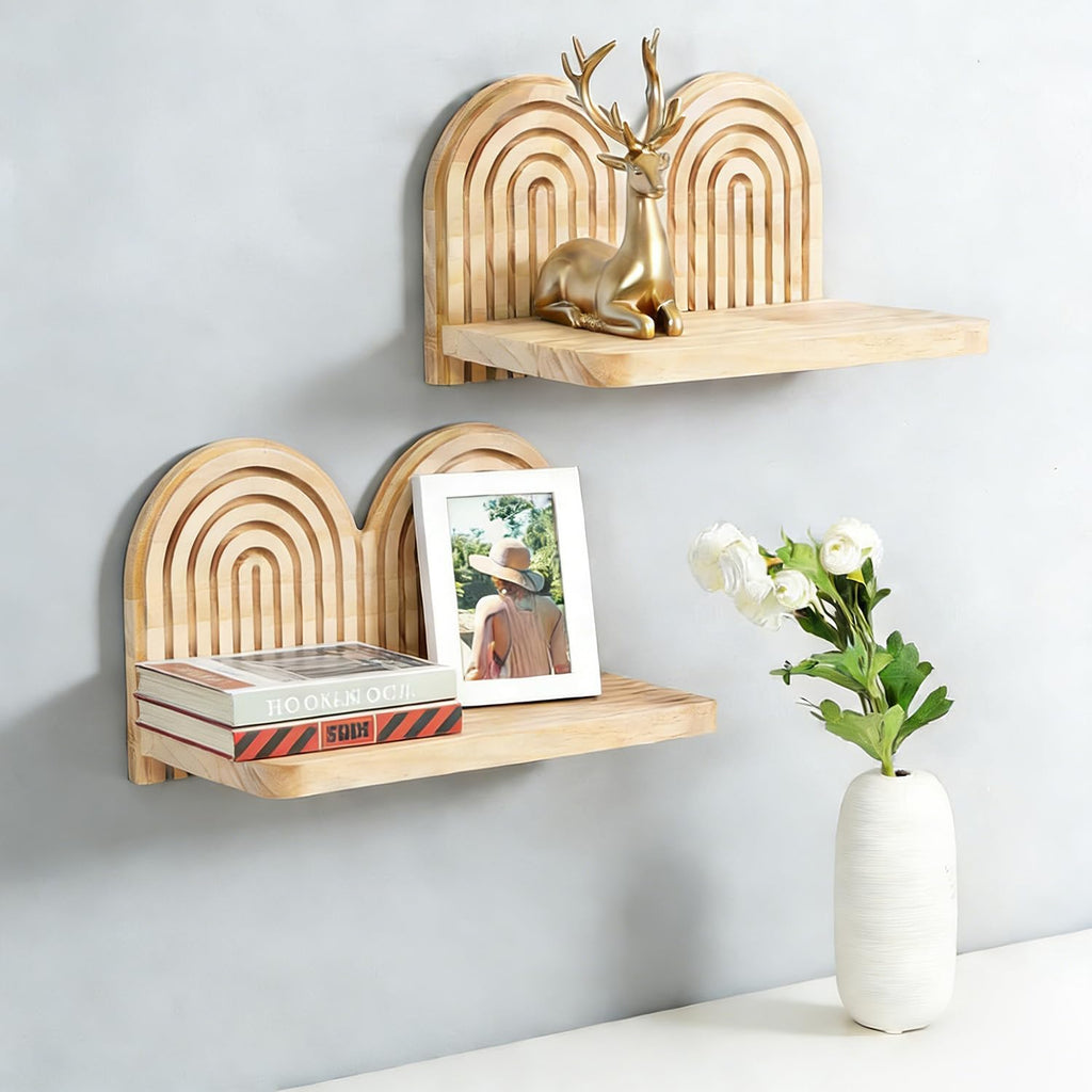 Wooden Arched Wall Floating Shelves,Boho Decor Wall Shelves,Mid Century Rainbow Display Shelf Bedroom Living Room