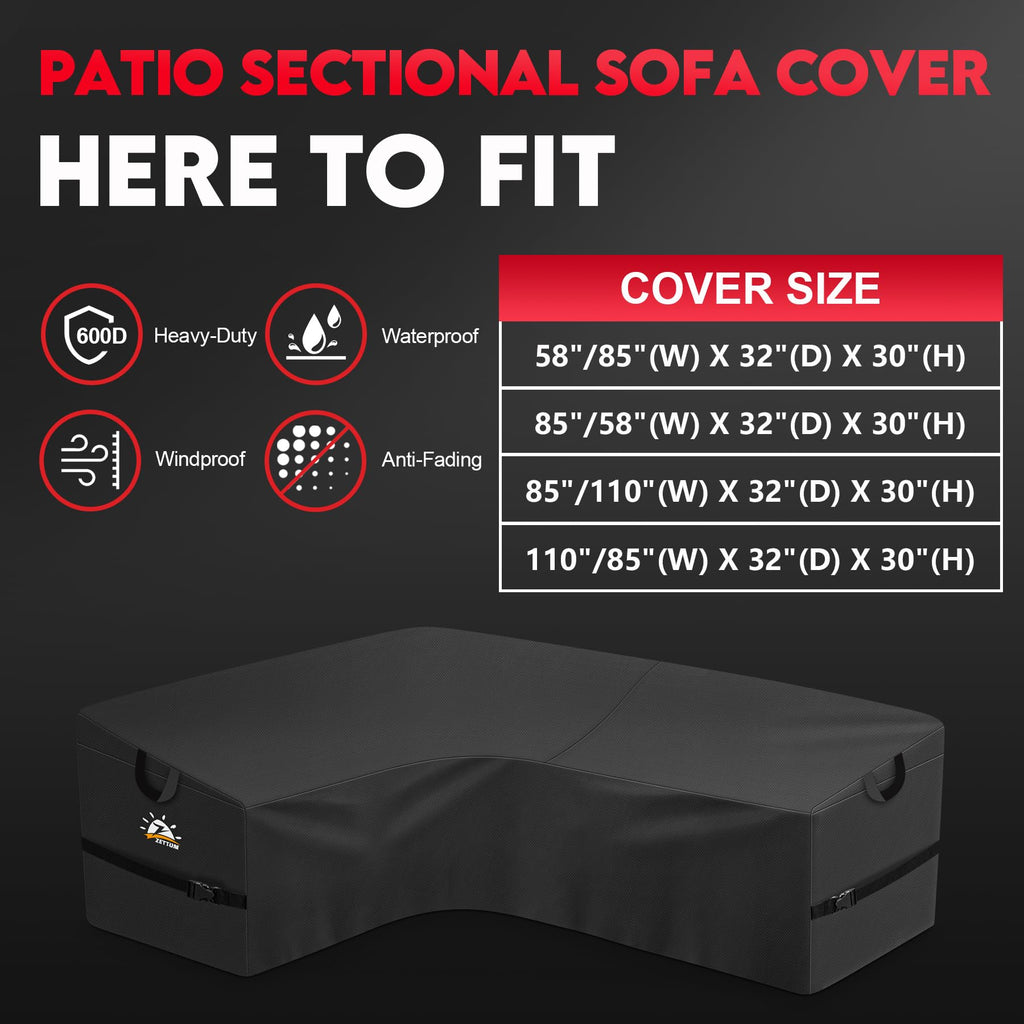 Outdoor L-Shaped Sectional Cover - 600D Patio Sectional Sofa Cover, Waterproof Patio Furniture Covers for 4-Seater