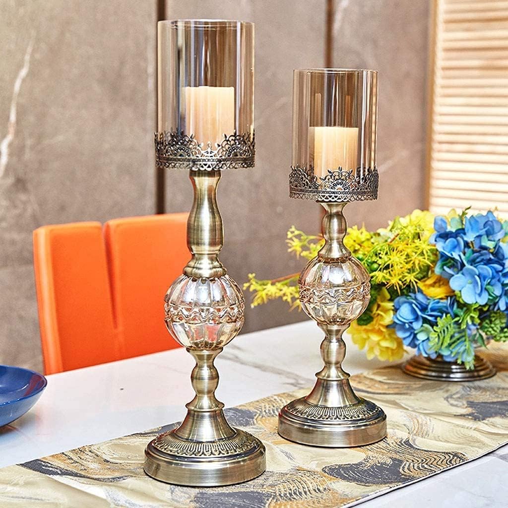 European Metal Candlestick Glass Candle Holder Romantic Candlelight Dinner Luxury Candle Stand Home Table Decoration