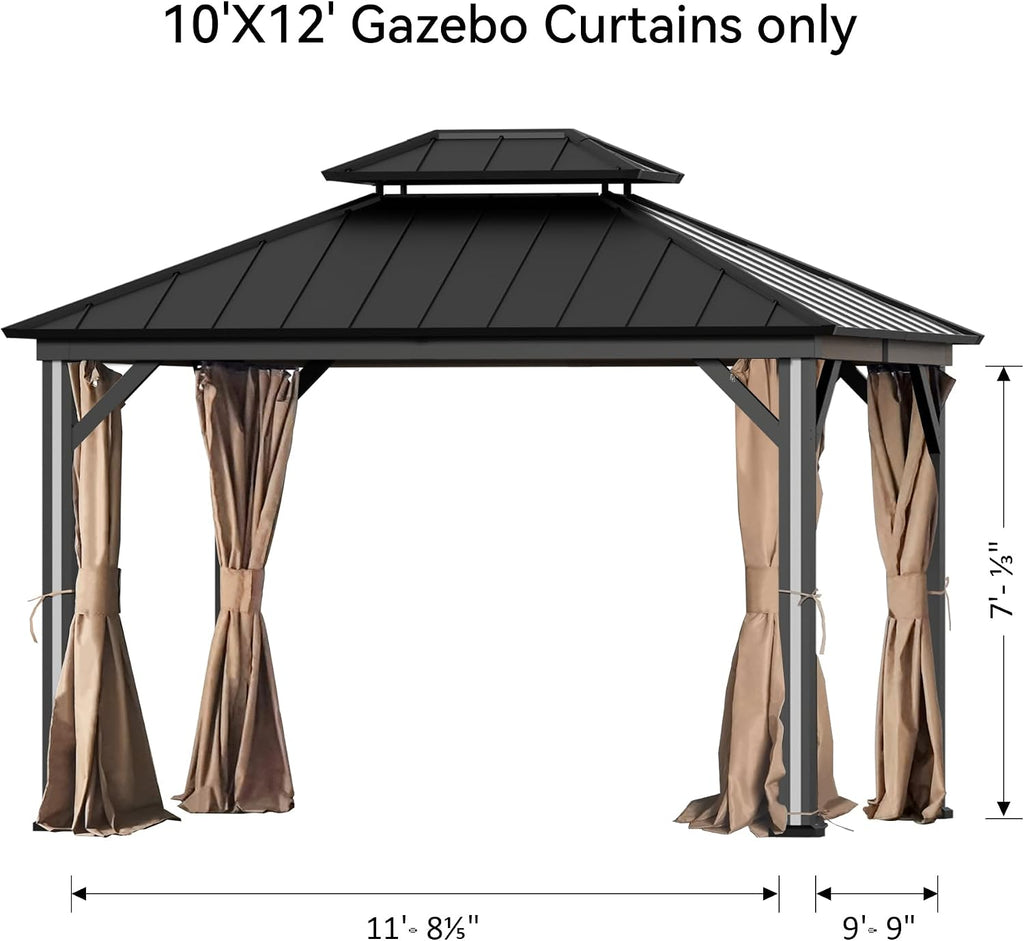 Gazebo Curtain Replacement Universal 4-Panel Sidewalls 10' x 12', Outdoor Gazebo Privacy Curtains with Zipper