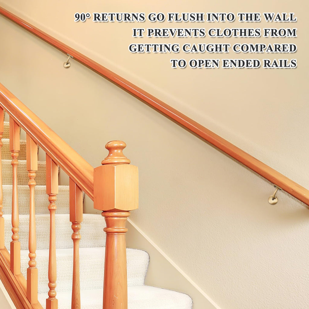 6010 Red Oak Handrail Kit 7 ft with Wall Returns and Wall Mount Brackets Indoor Wood Stairs Handrails Included Screws