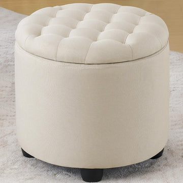 Modern Round Storage Ottoman, Button Tufted Ottoman Foot Stools Ottoman Footstool with Removable Lid Storage Ottoman